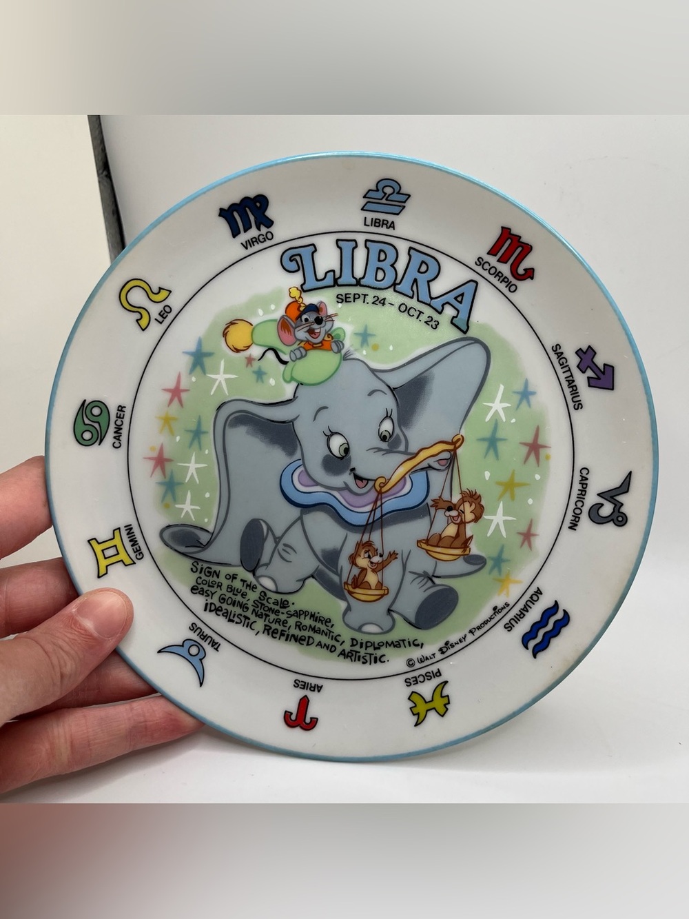 Vintage Walt Disney Sign Of The Zodiac Plate Series 6.5 Inch libra Dumbo Plate